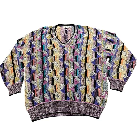 90s vintage St. Croix Shop‎ oversized coogi style jumper abstract design size M - Picture 1 of 8